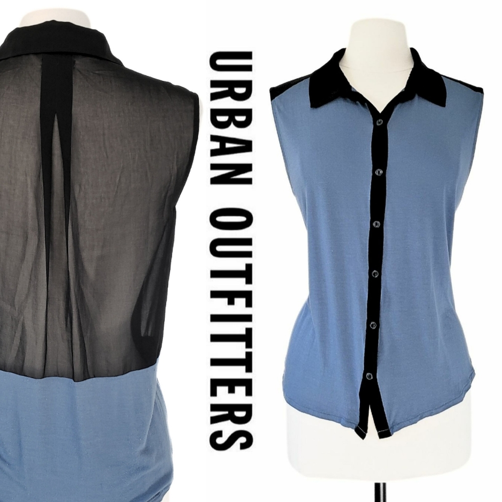 Urban Outfitters x Cooperative | Sheer Back Tank Blouse | Blue & Black | Large